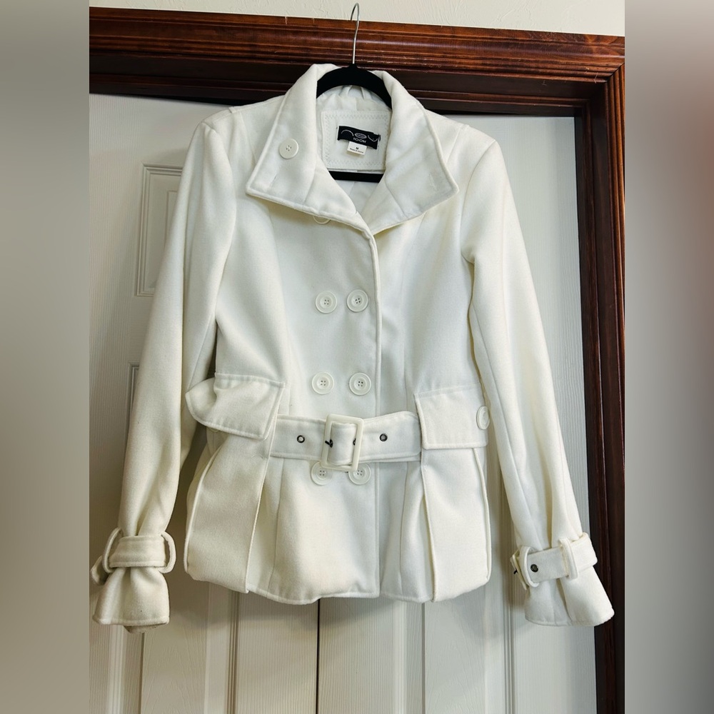 New Look White Belted Peacoat.  Like New